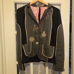 Elisa Cavaletti Black and Gray Blazer with Embroidery